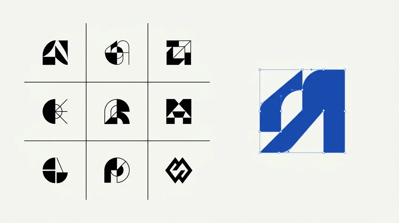 Jasa desain logo AI: eksplorasi sketsa logo dan satu logo terpilih