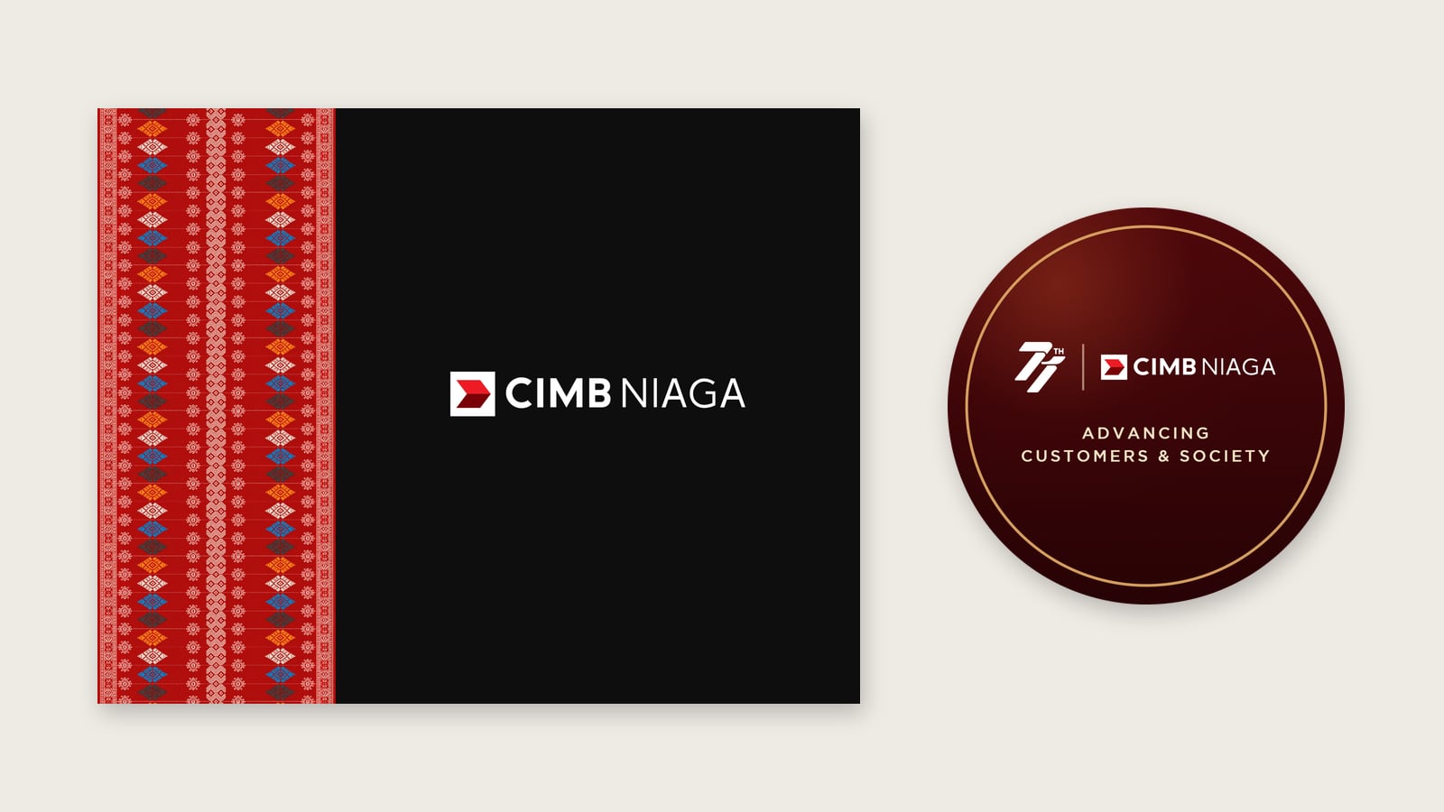 Gift box lid with a batik ribbon, and the round sticker carrying the bank's 71st anniversary mark.